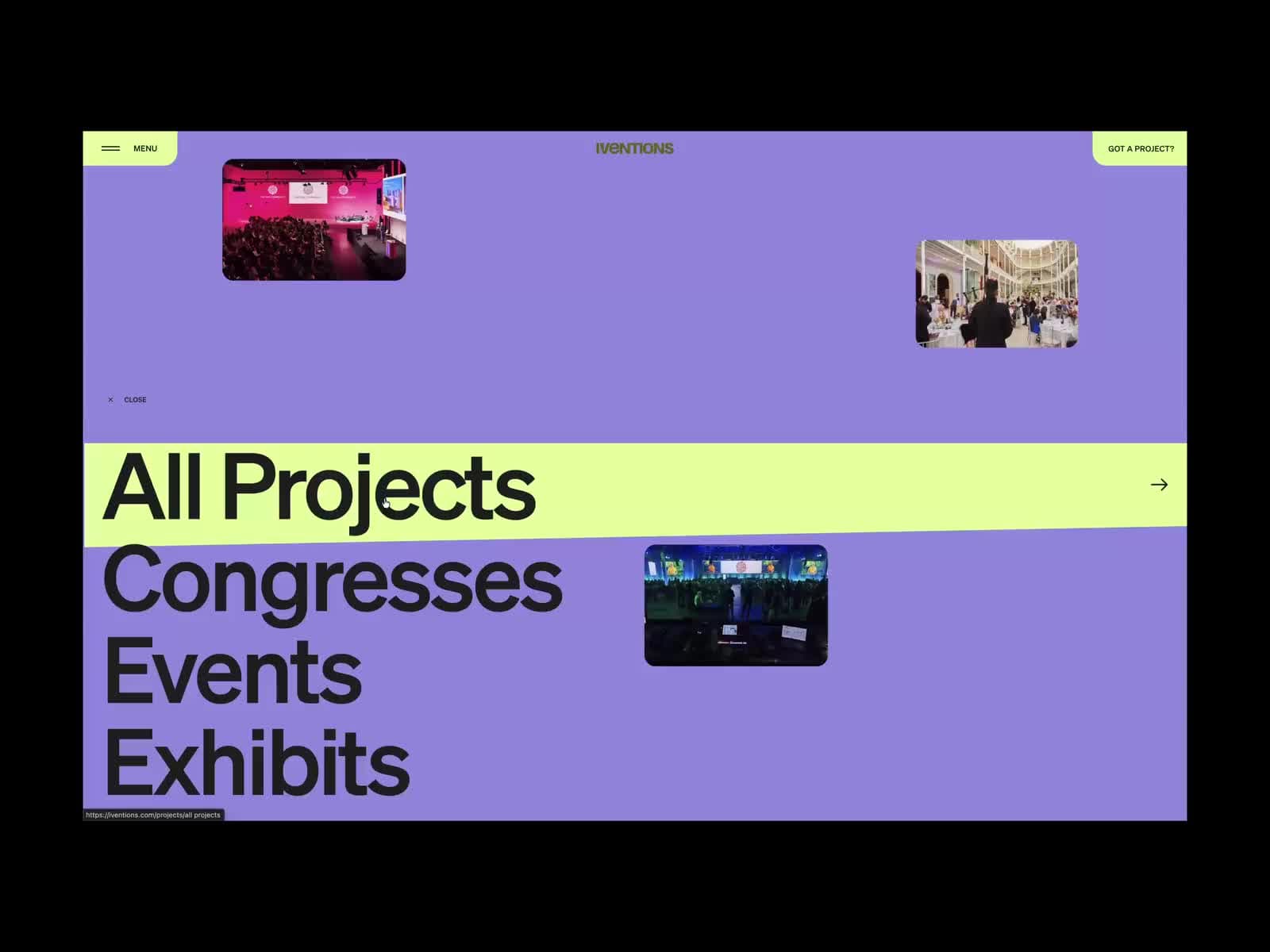 Projects menu interaction